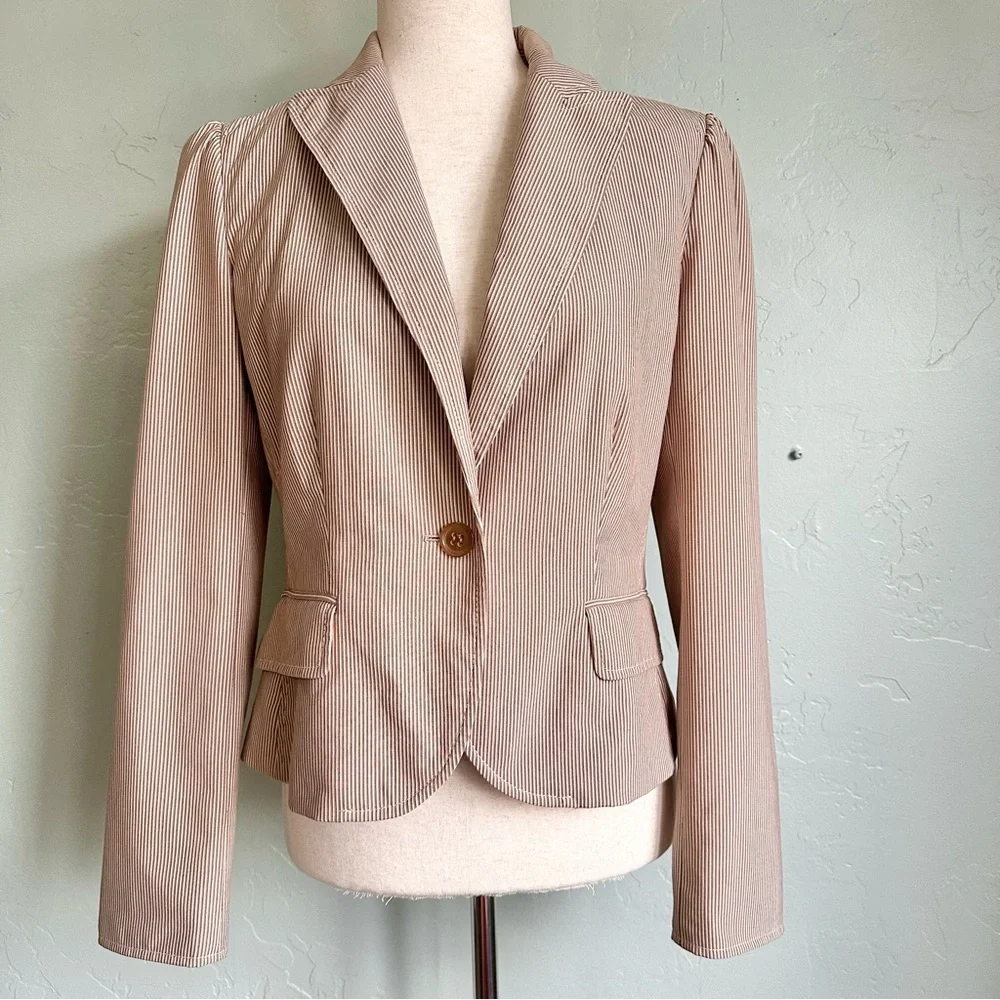 The Limited Y2K Women’s Tan Beige Striped Blazer Jacket Size 4 Business Casual‎